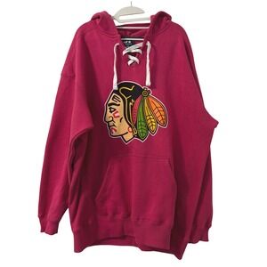 J America‎ Chicago Blackhawks Hockey Hoodie XXL Pink Cancer Awareness Lace Up
